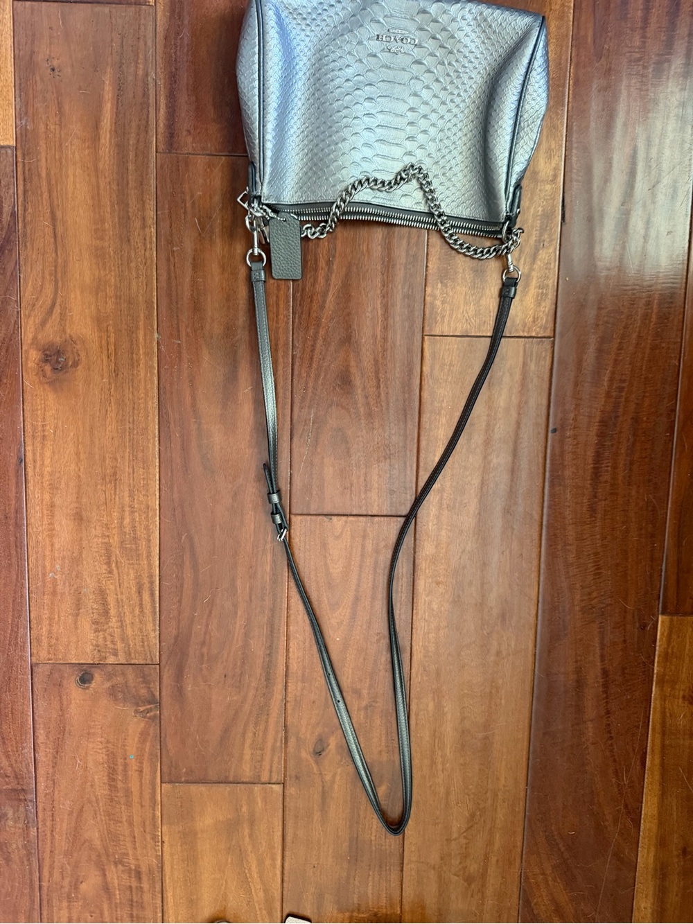 Coach Silver Snake-Embossed Crossbody Bag